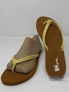 Volcom Women’s Flip Flop Sandals Brown Yellow Shimmer Strap New Without Tags